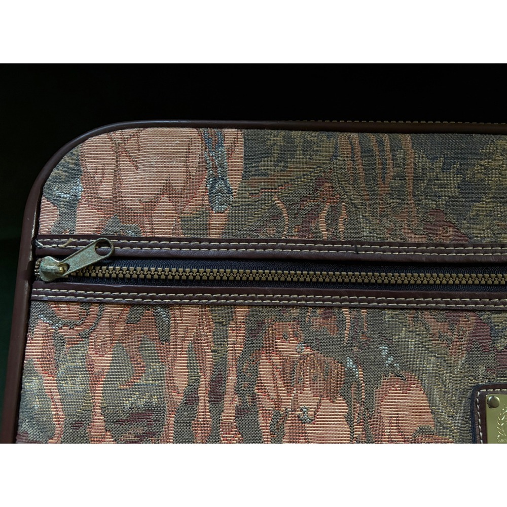 Vintage Tapestry Rolling Suitcase | Fox Hunt | Carry On Bag | Capizio |Brown Tan - Picture 12 of 16
